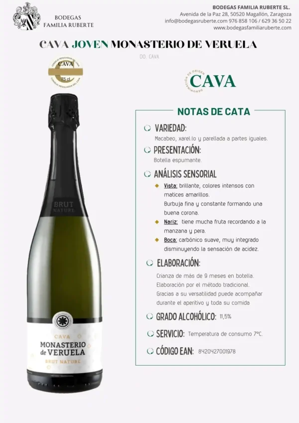 CAVA BRUT NATURE MONASTERIO DE VERUELA JOVEN - Imagen 2